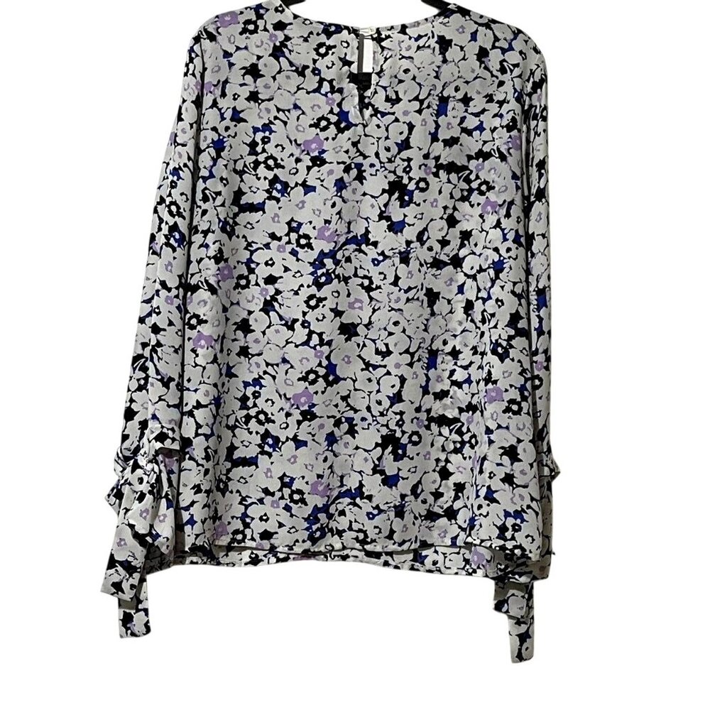 Banana Republic Womens Size L Floral Long Sleeve Blouse With Tie Cuffs - Picture 6 of 10